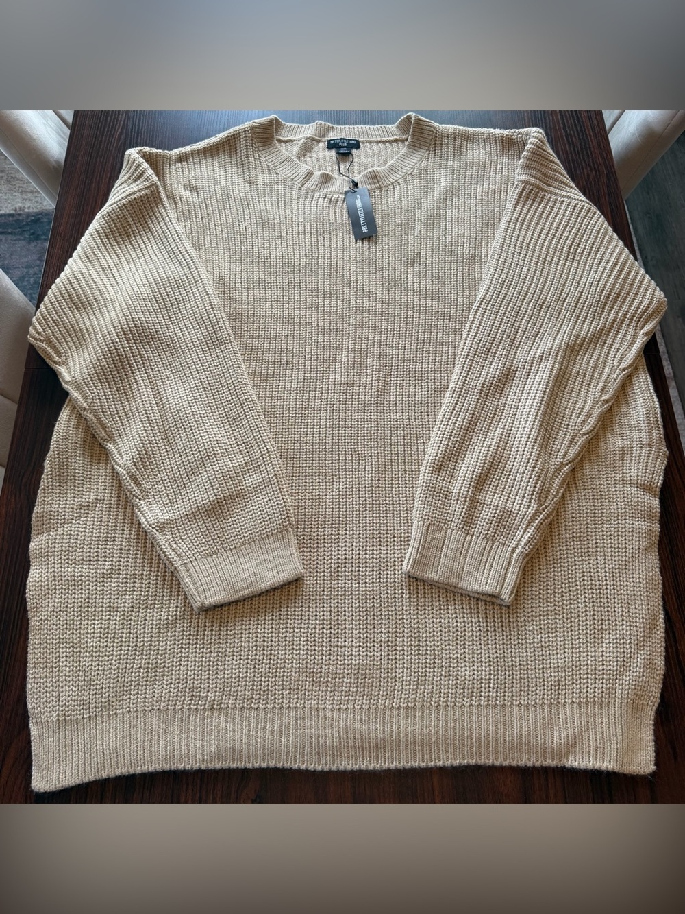 NWT PrettyLittleThing Stone Beige Chunky Knit Side Split Sweater Plus Size XXXL